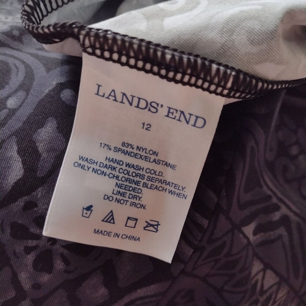 Lands End Tankini Top 12 NEW UPF 50 Relaxed Fit Gray Print Swimwear w Coverage - Picture 2 of 9
